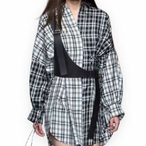 Black Asymmetric Single Shoulder Adjustable Harness Belt NEW